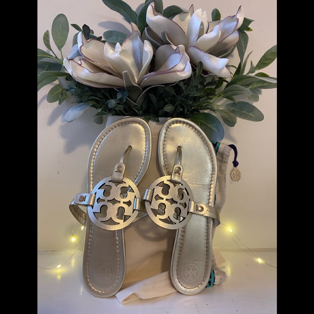 Tory Burch Miller Metallic Leather Spark Gold Sandals Size 9